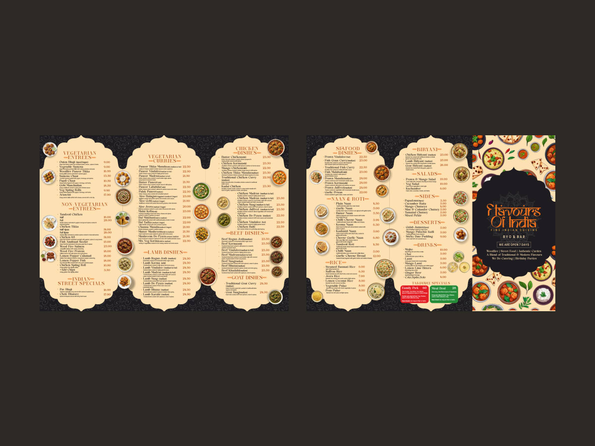 Flavours of India Menu Layout — Trifold Menu by Mr. Malayali