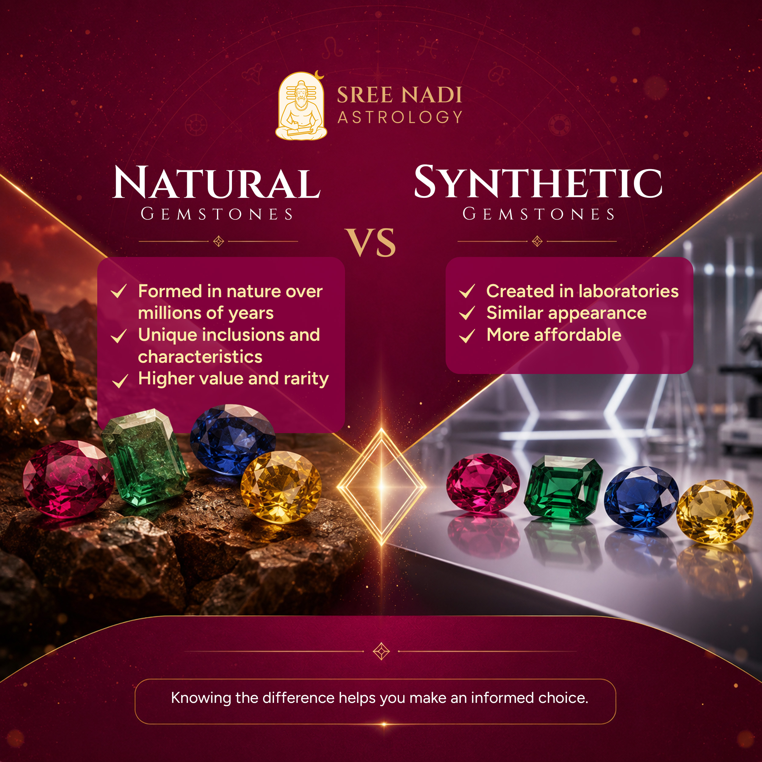 Natural Versus Synthetic Gemstones Post — Meta Ad Design by Mr. Malayali